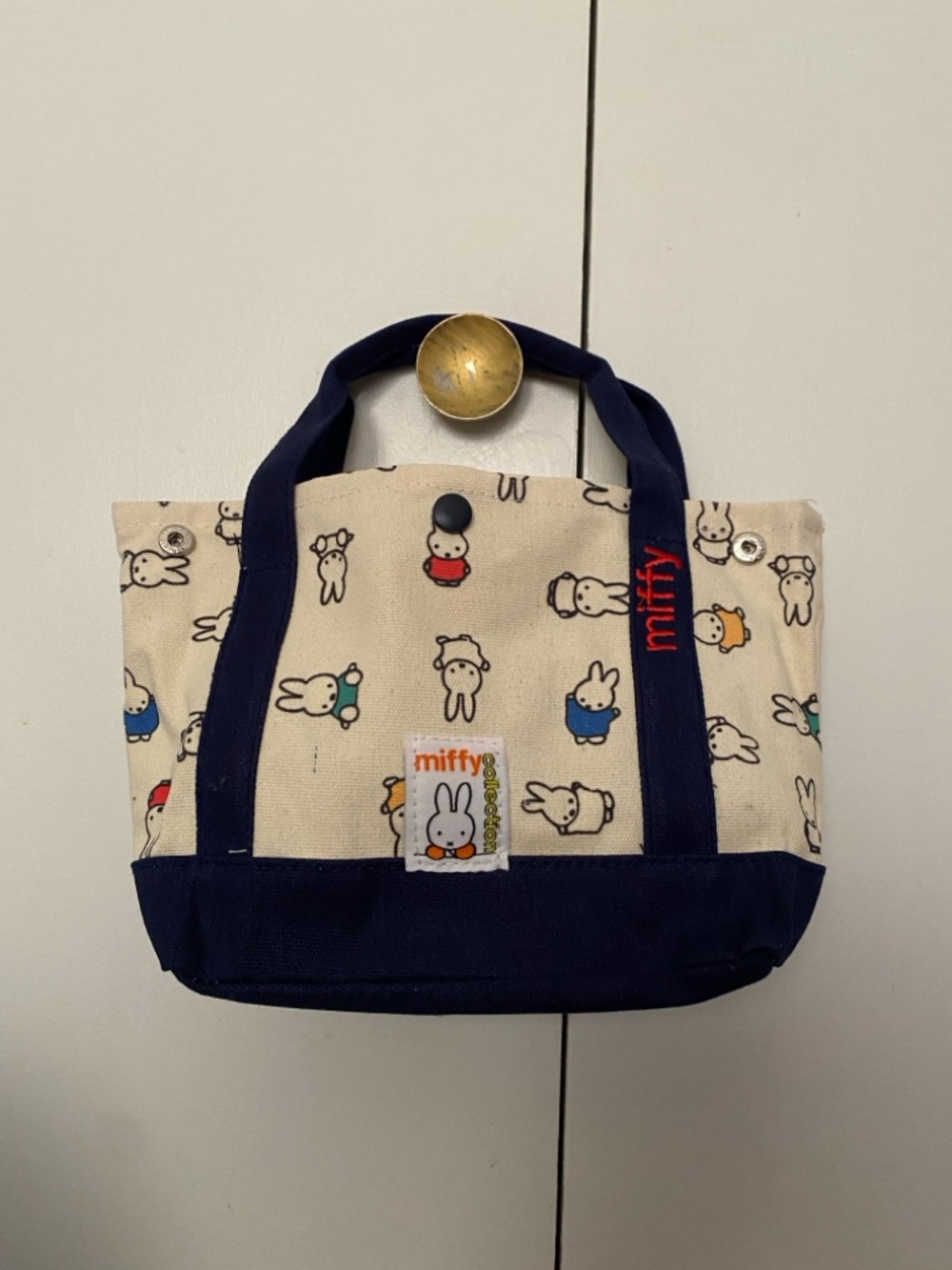 Miffy Print Canvas Mini Bag in Navy and Cream